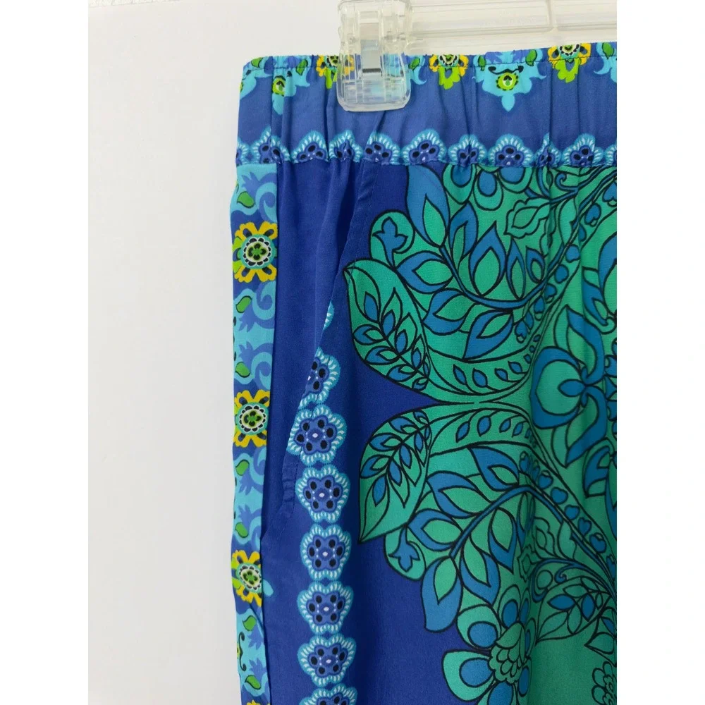 Johnny Was Diomedes Villa Silk Wide Leg Pant Blue Green Floral Med. Boho Luxury - Picture 4 of 12